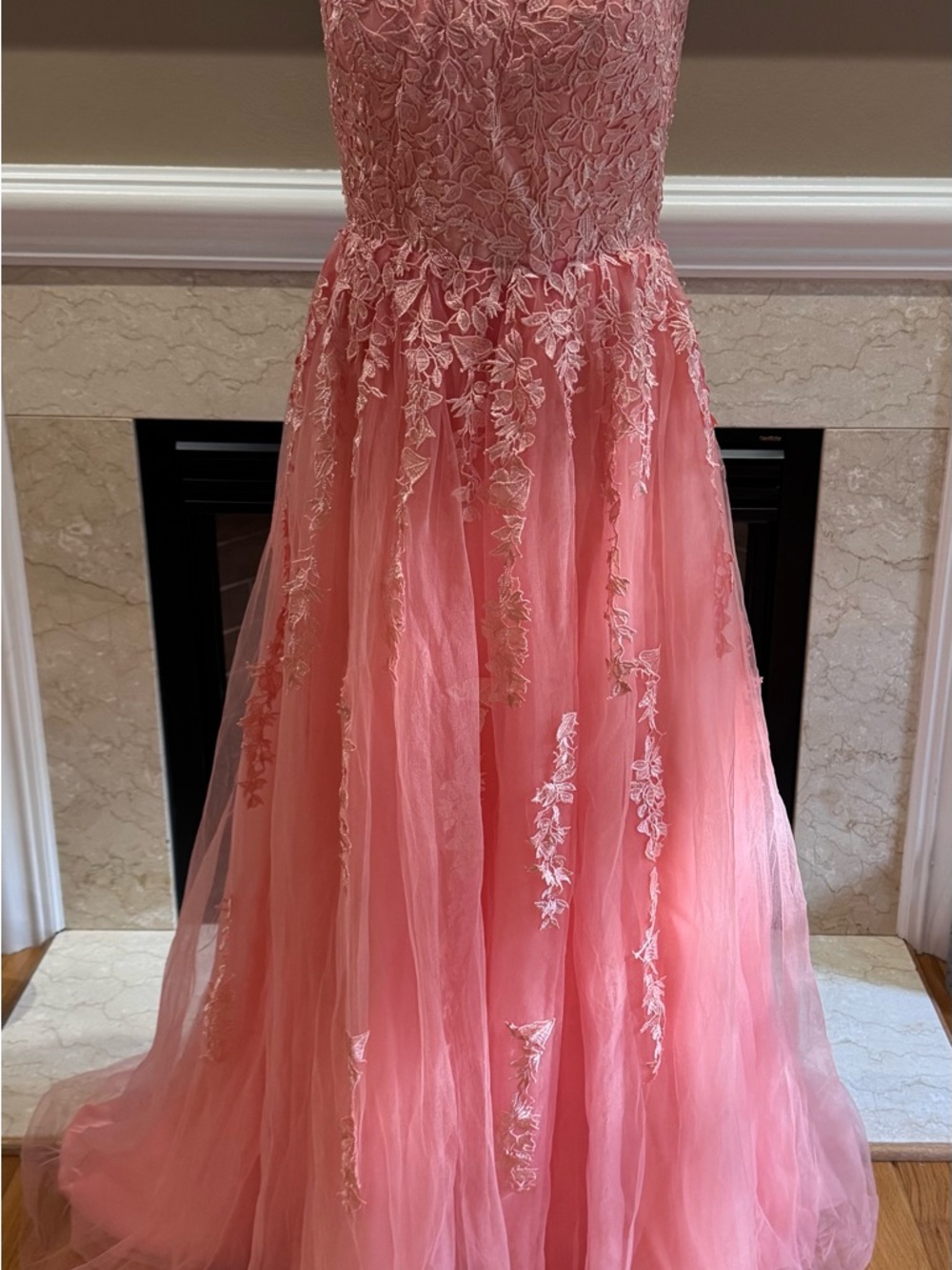 NEW Pink Formal Chiffon Ballgown with Lace Bodice and Corset Back